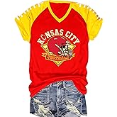 Football Shirts for Women Game Day Outfits Cute Graphic Jersey Team Fan Tee Tops V Neck Short Sleeve Shirts