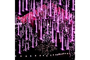 Adecorty Halloween Lights Outdoor, Purple Halloween Decorations Meteor Shower Lights Christmas Lights Outdoor 8 Tubes 192 LED Falling Rain Dripping Icicle Lights for Xmas Christmas Decor Party,UL Plug