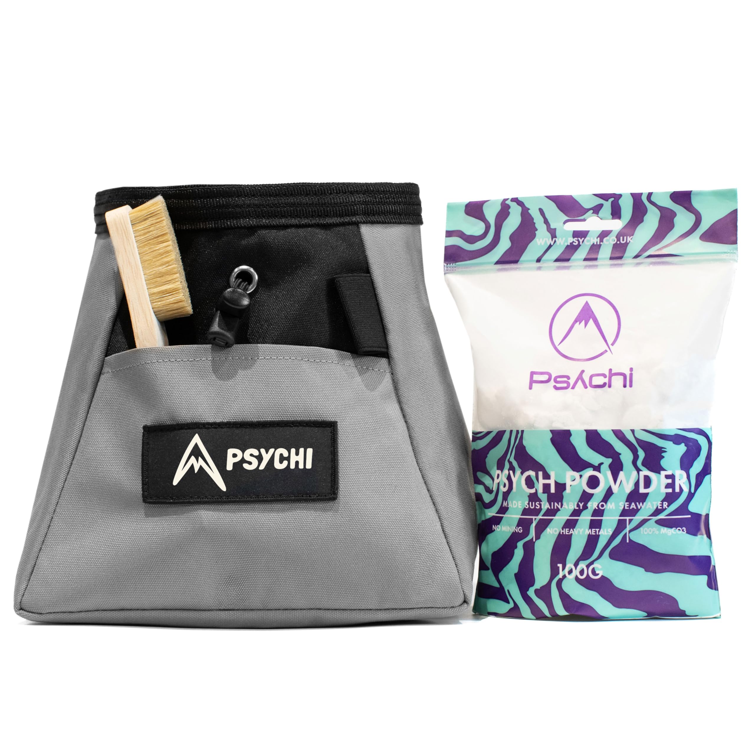 Psychi OG Chalk Bucket Starter Pack Bundle for Rock Climbing Bouldering Gym (Grey)