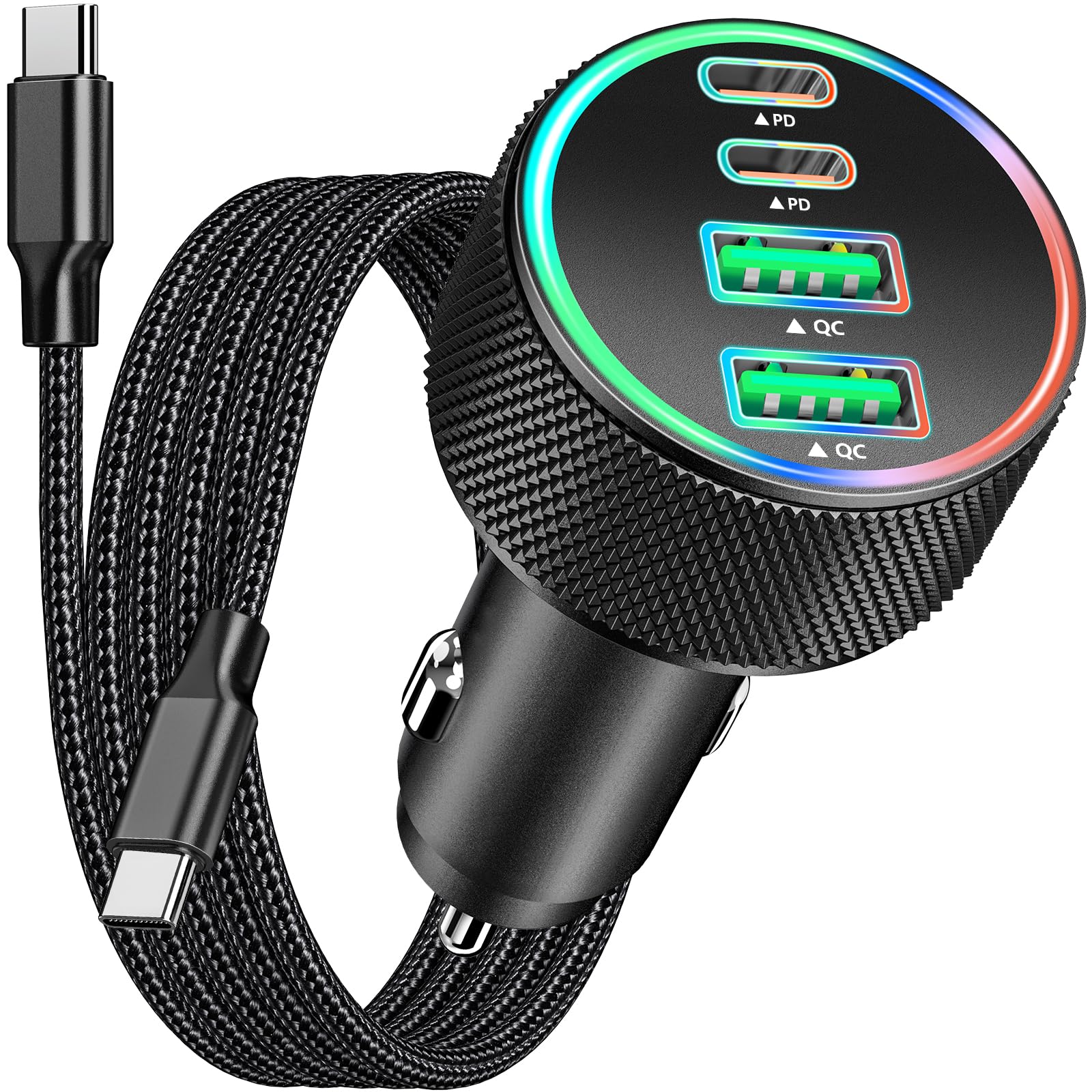 Photo 1 of [Apple MFi Certified] iPhone 17 Car Charger, Rombica 4-Port 90W USB-C&USB-A Car Power Cigarette Lighter PD/QC Fast Car Charger + Type-C Braided Cord for iPhone 17/17 Pro/16 Pro/15/Galaxy S25/S24/Pixel