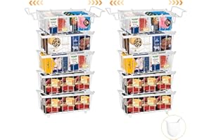 MKWAY 10 Pack Chest Freezer Organizer Bins Stackable - Deep Freezer Baskets + Extension Brackets + Base Rubber Sleeve, Freezer Storage Bins with Handles for Frozen Food, for 7 Cu.FT Freezer - White