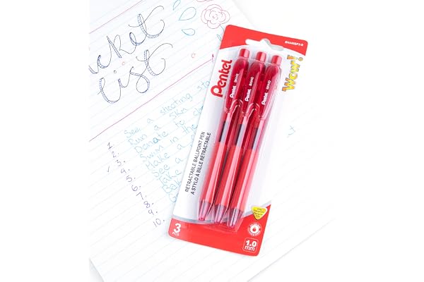 Pentel Wow! Retractable Ballpoint Pen, 1.0mm, Red Ink, 3PC Pack