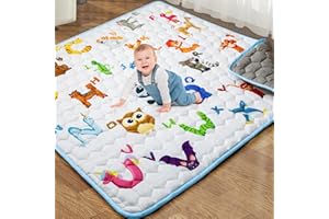AUKDIN Baby Play Mat for Floor, 50x50 Thicker Baby Play Mat for Playpen, One-Piece Crawling,Soft Odorless Floor Activity Mat for Babies,Toddlers, Infants, Foldable and Machine Washable (Animal Alphabet)