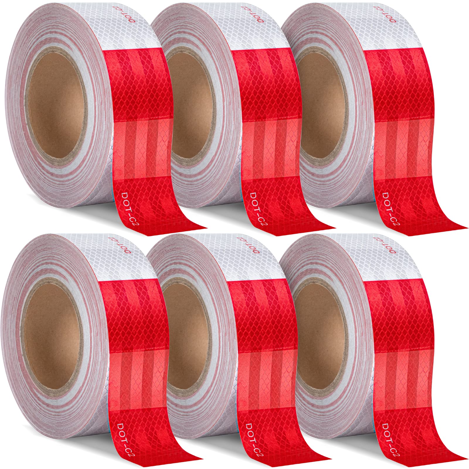 Photo 1 of DOT-C2 Reflective Tape 2 in X 600 FT, Dot Safety Warning Tapes Bulk, Red White Waterproof Self Adhesive Trailer Outdoor Caution Reflector Conspuicy Tape for Vehicles Boat Sign 6 Roll(2'' X 100FT)