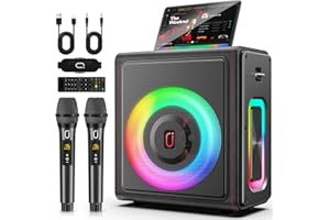 PPMIC Karaoke Machine, Portable Bluetooth 5.3 Speaker with 2 Wireless Microphones for Adults, PA System with Pitch Correction & Echo Adjustment, Supports TWS/TF Card/USB/AUX/Live for Home Party