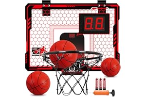 Jugana Mini Basketball Hoop Indoor with 7 Colors LED Lights | Over The Door Basketball Hoop with Scorer and Batteries | Door Basketball Hoop for Room Toy Basketball Set for Boys Girls Teens Adults