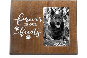 Okuna Outpost Rustic-Style Wooden Pet Memorial Picture Frame, 9.5x7.9-Inch Sentimental Dog Photo Frame to Memorialize Pets That Have Passed On, Forever In Our Hearts Display for 4x6-Inch (Brown)