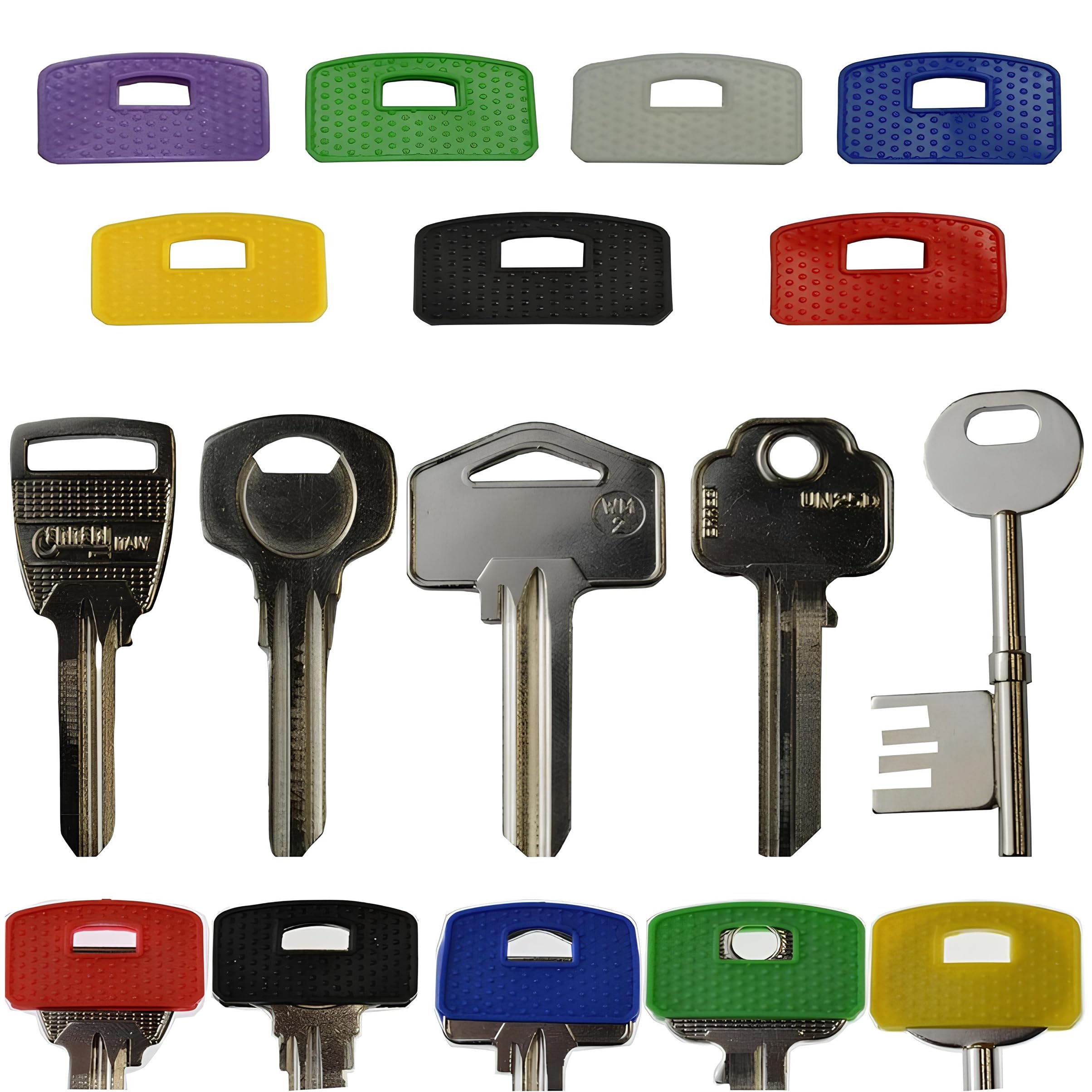 Square Key Cover Caps Set of 7 - Large Key Covers Caps (25 to 30 mm) Coloured Square Key Caps - Yale Key Covers, Ideal as Key Identifiers, Markers, Toppers, Tags to Organise Your Keys