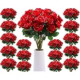 Retrowavy 200 Pcs Artificial Roses Bulk Valentines Fake Roses with Long Stems Silk Flowers Faux Bouquets for Valentines Day Wedding Centerpieces Birthday Bridal Shower(Red)