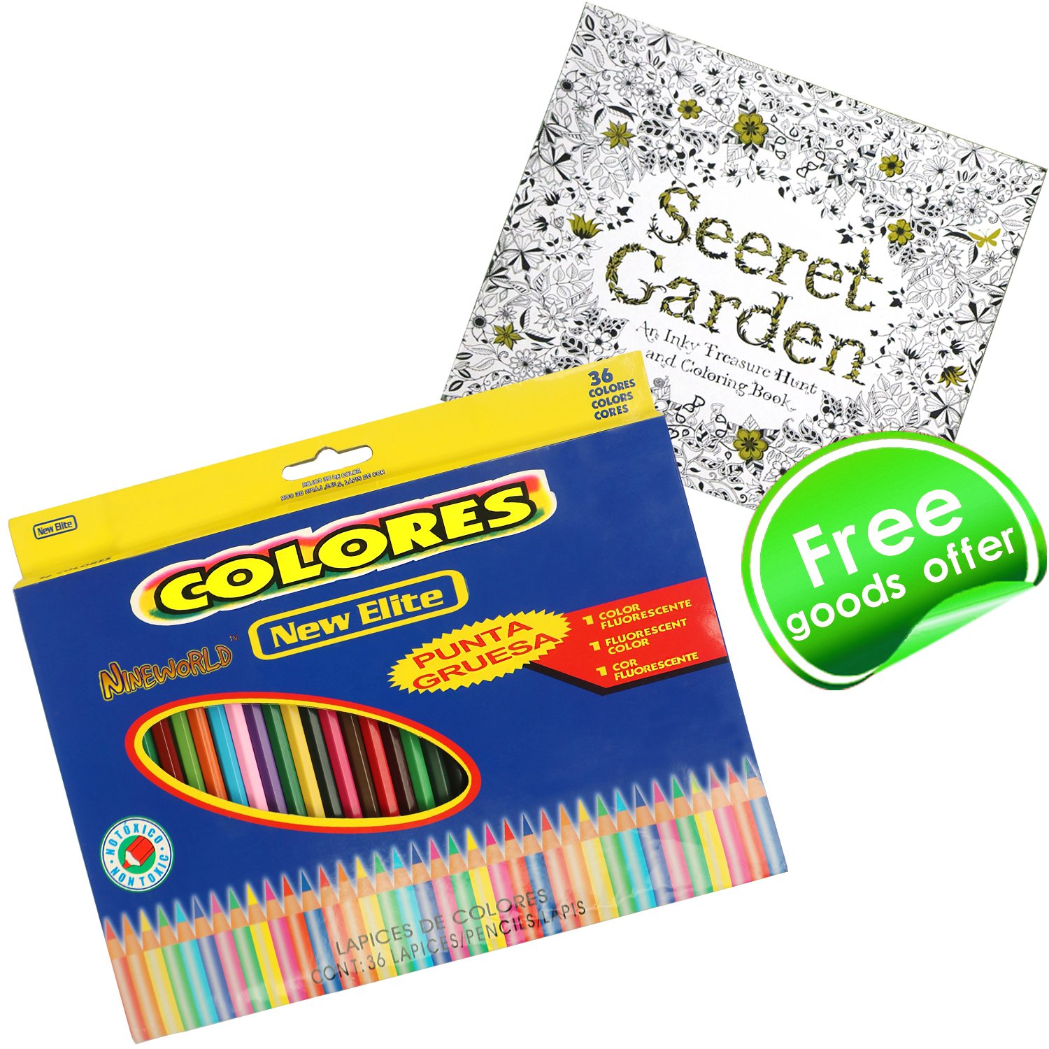 Colored Pencils + Coloring Books , Premium Assorted Oil Based coloring Pencils Set (36 Unique Color) with Thick Cores for Kids & Adults Artwork Coloring, Drawing ,Sketching , Painting