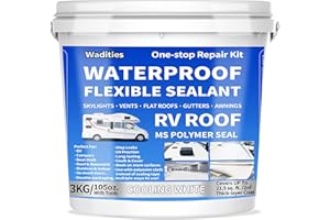 RV Roof Waterproof Flexible Sealant, Wadities 105oz White Solar Reflective Sealant, Self Leveling Lap Adhesive Caulking for Campers, Trailers, Motorhomes, Marine Leak Repairs