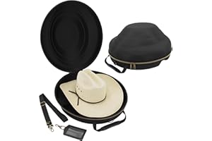 CASEMATIX Cowboy Hat Box and Portable Storage for Brims Up To 4.75'' - Hard Shell Case with Adjustable Carry Strap, Luggage ID Slot Foam Insert Dipping Brim Hats, Black, 18'' x 16'' x 8.3''