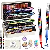 DICEKOO 240 + 2 Colors Acrylic Paint Markers with Carrying Case, Soft Brush Tip Acrylic Pens, Smooth Writing, Quick-Drying, Lightfast, for Rock Painting, Canvas, Wood, Egg & DIY Crafts Art Supplies