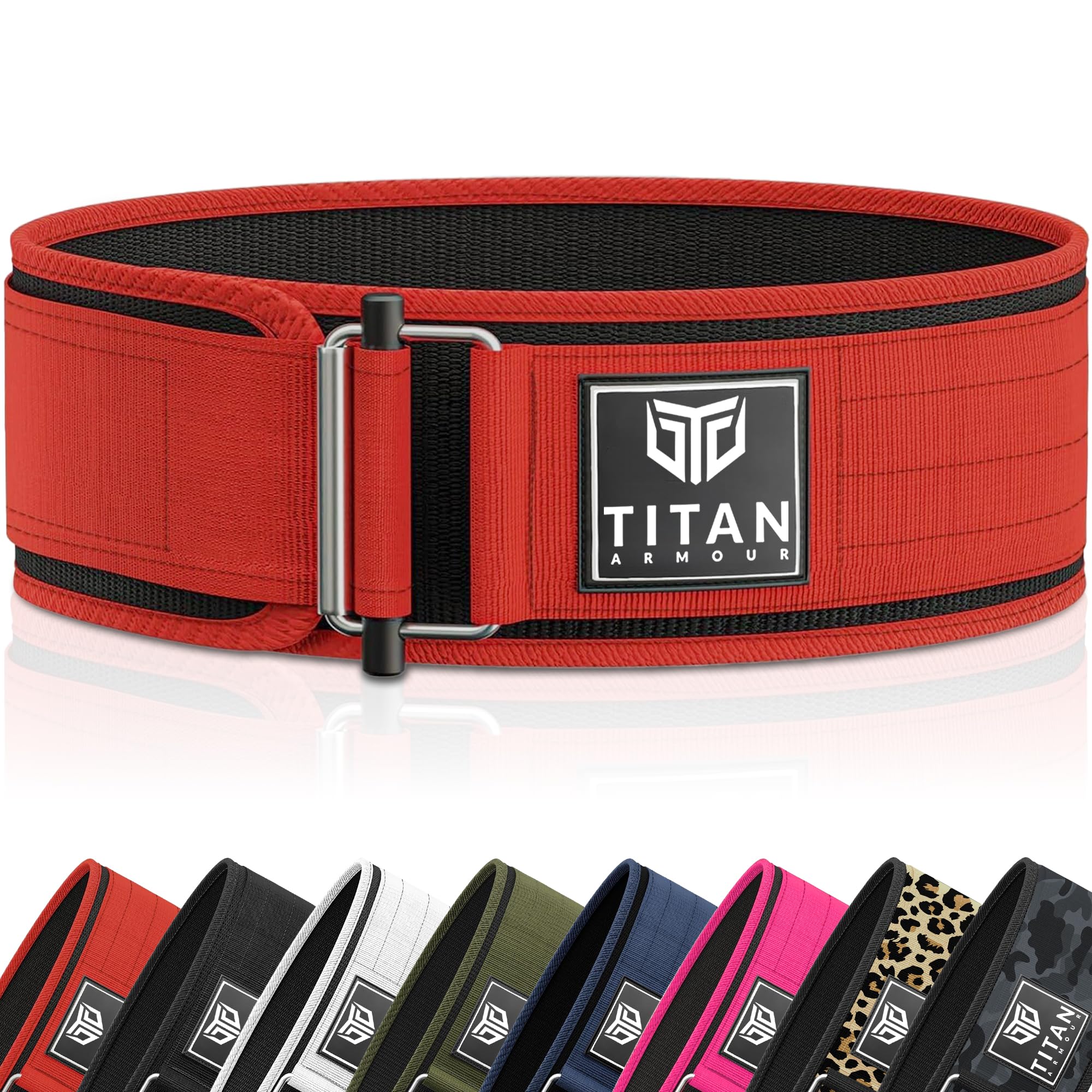 Titan Armour® Premium Self-Locking Weight Lifting Belt | Gym belt: Powerlifting, Deadlift, Olympic Lifts, Squats | Functional Weightlifting Belt | Men & Women | UK Brand (Red, Extra-Small)