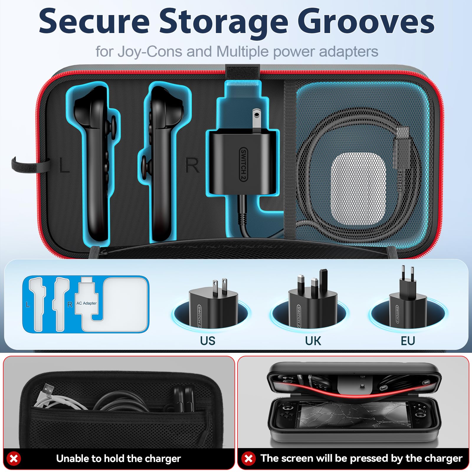 OIVO Switch 2 Carrying Case Compatible with 2025 Nintendo Switch, Portable Travel Carry Case Fit for Joy-Con 2 & Adapter, Hard Shell Protective Pouch Bag with 24 Game Slots, Red