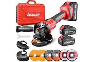 AOBEN Cordless Angle Grinder 4-1/2 inch, 21V Battery Grinder Tool, Power Electric Grinders, Brushless Motor, 2x4.0Ah Battery & Charger, for Cutting, Grinding, Polishing