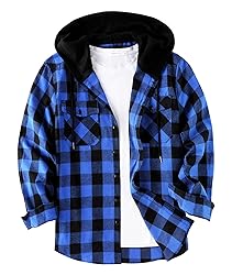 ZITY Men's Flannel Hoodie Shirts Casual Button Down