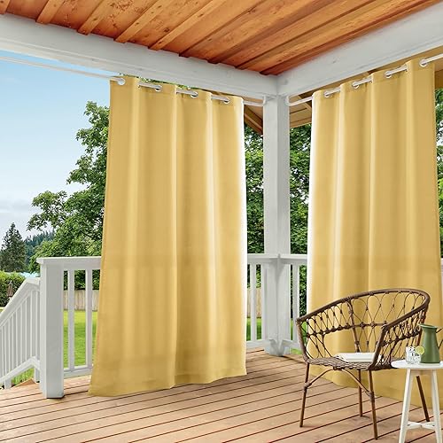 TOWN & COUNTRY BASICS Cabana Solid Heavyweight Indoor Outdoor Curtains, Light Filtering Opacity with Grommet Top, Water Repellent, 2-Pack Set, 54"x96", Sundress Yellow