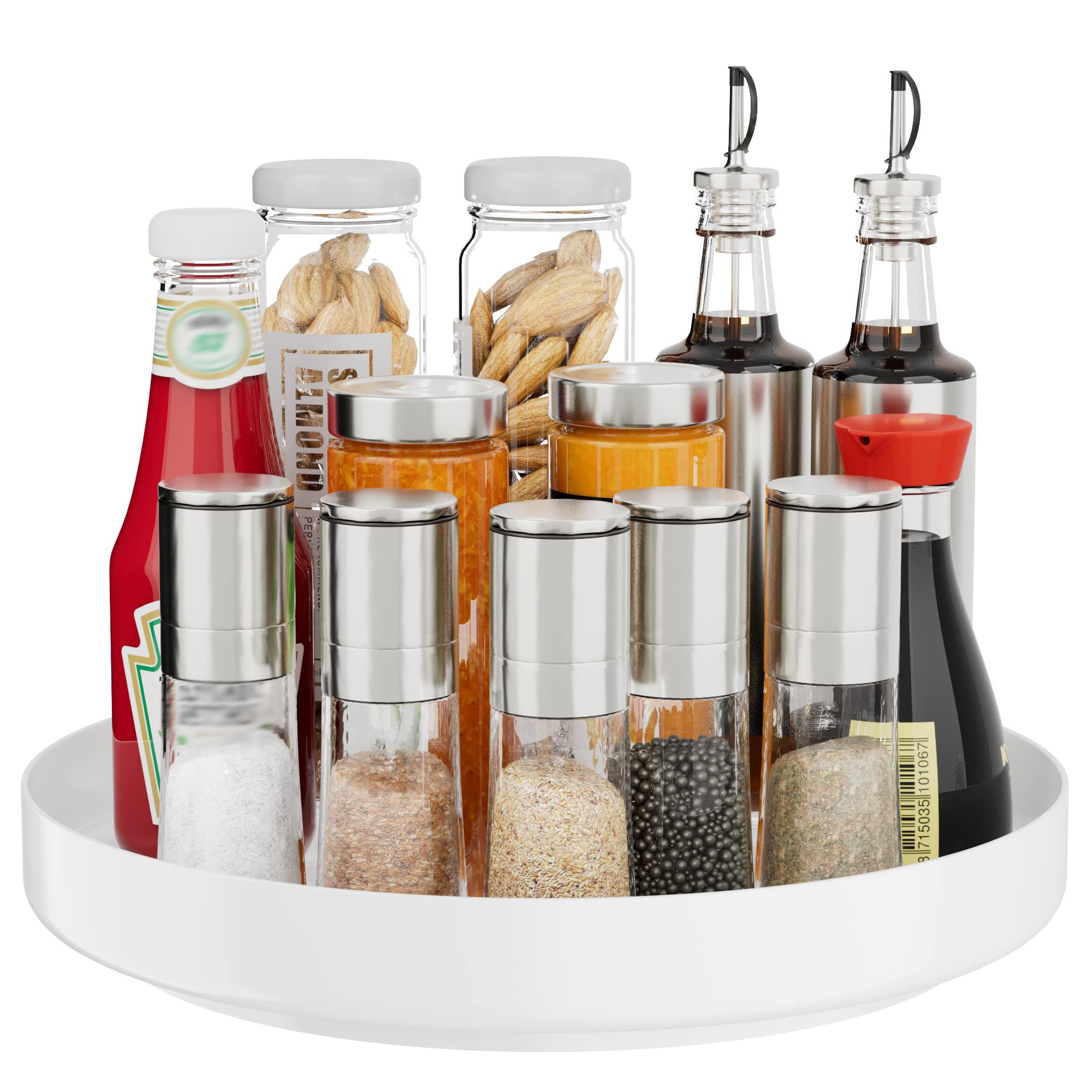 Ovicar Lazy Susan Cabinet Organizer - 11 inch Metal Turntable Lazy Susan for Kitchen Spice Rack Pantry Cupboard Bathroom Countertop Refrigerator Table Storage, White — image 1