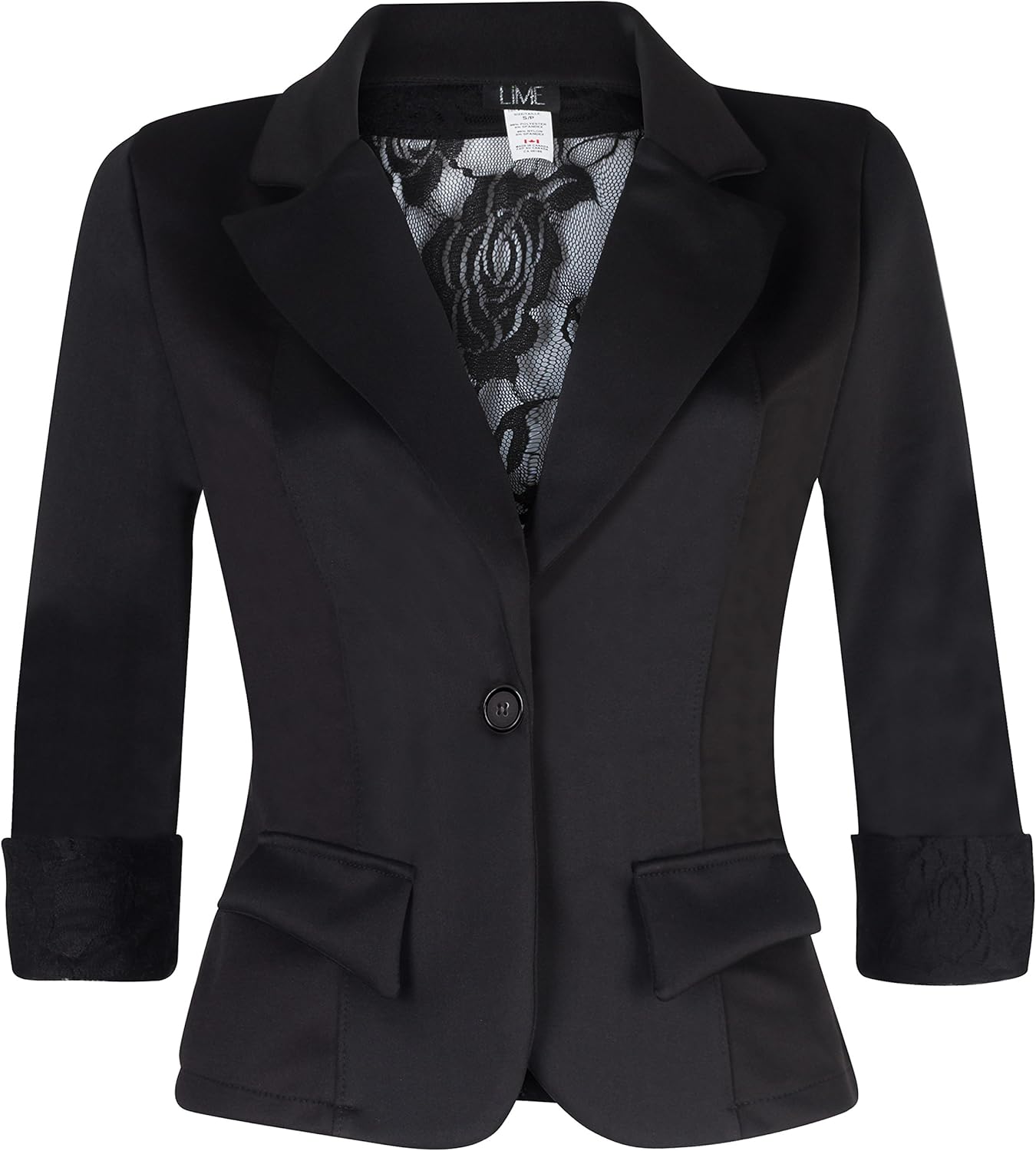 Women's 3/4 Sleeve Blazer with Sexy Lace Back and Cuffs. Great Dressy