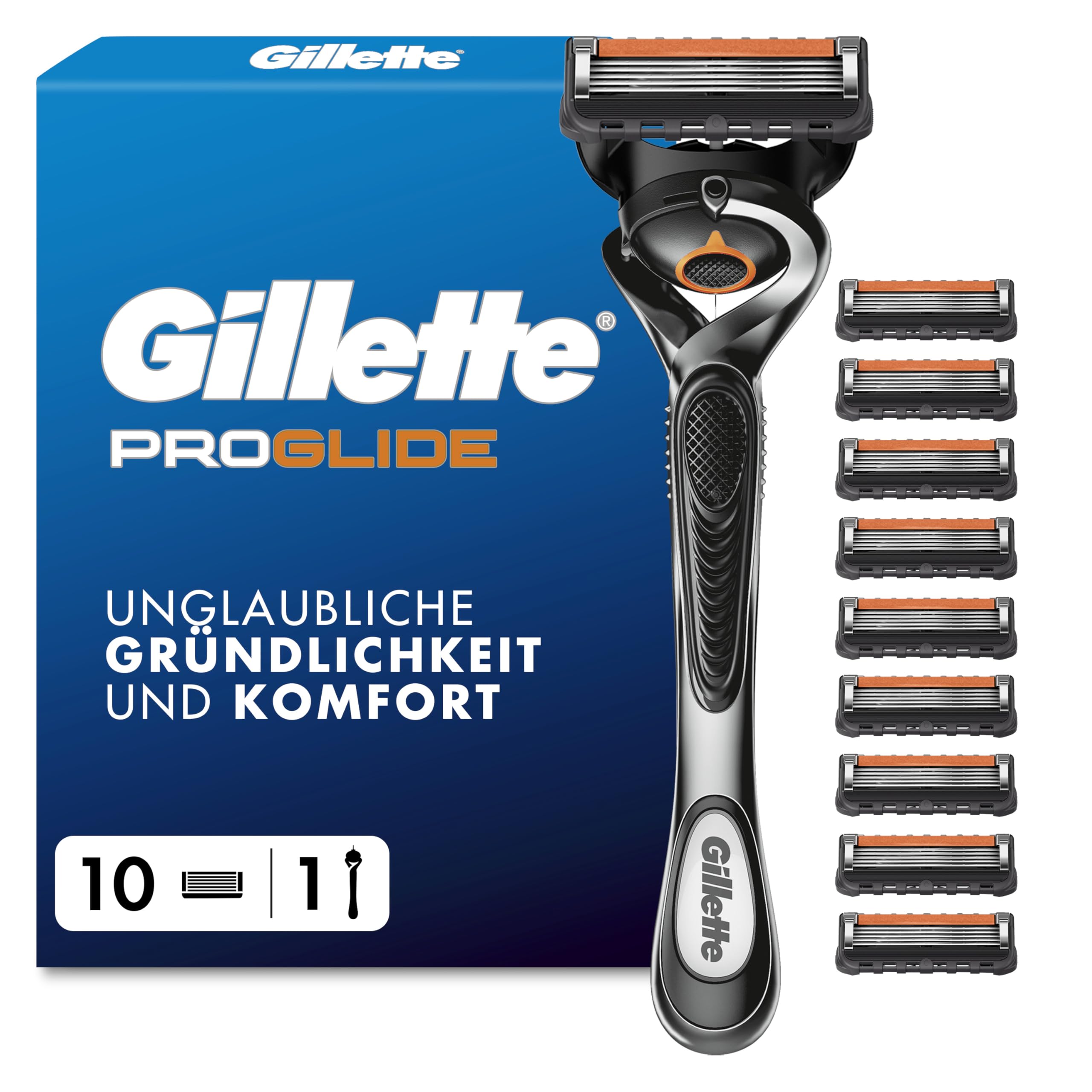 Gillette Fusion5 Proglide Rasierer Herren — Inkl. 1 Nassrasierer 10 Ersatzklingen mit Neuem Everglide Gleitstreifen für Noch Sanfteres Gleiten — Silber/Schwarz