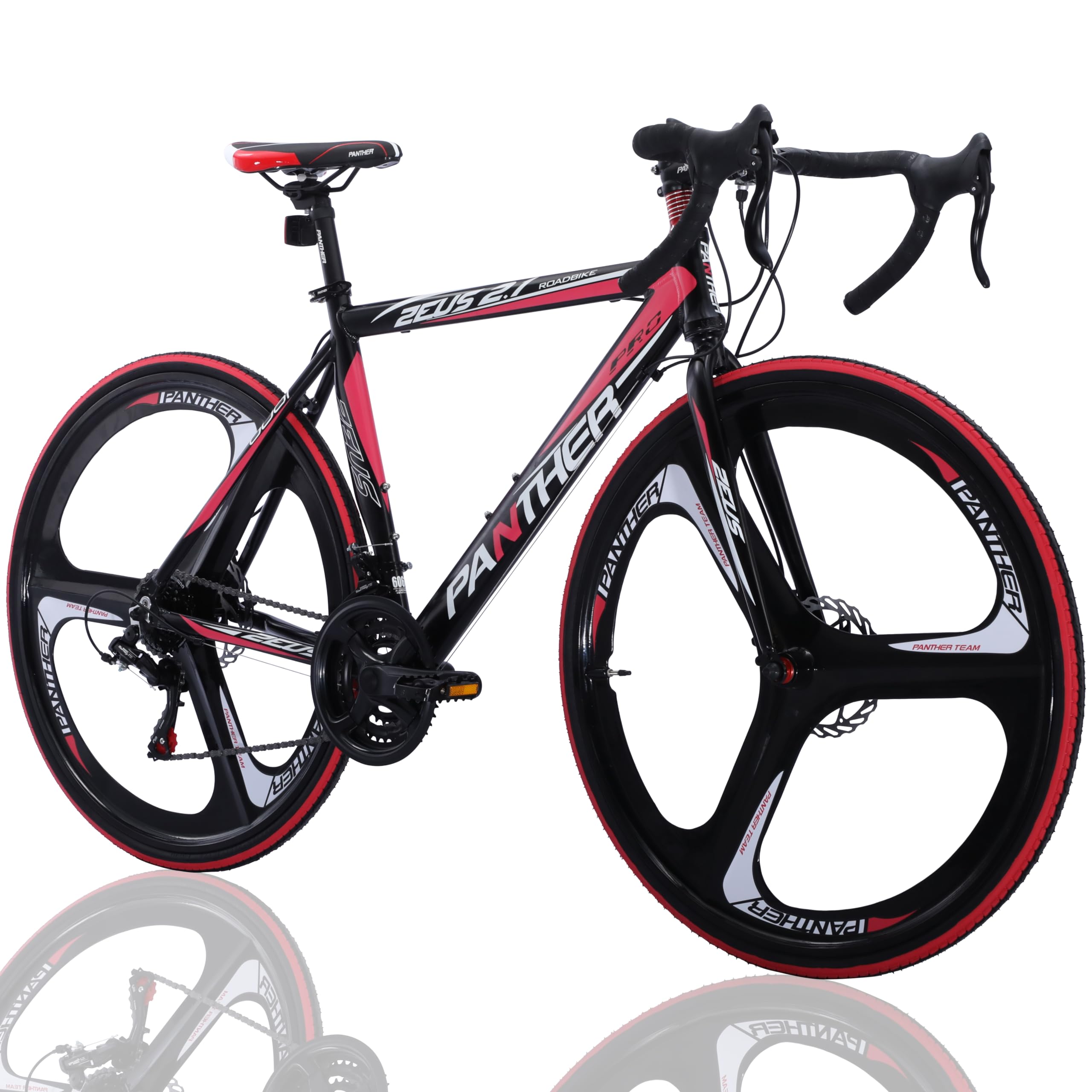 PANTHER (パンサー) ロードバイク ZEUS2.1 シマノ21段変速 マグネシウム合金バトンホイール 超軽量異型アルミフレーム 700C×28C 適応身長160cm以上 ディスクブレーキ 前後車輪クイックリリース方式搭載 ドロップハンドル (Classic Rose red, 500mm (L))商品画像