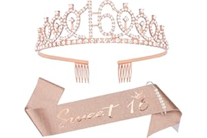 SEMATO 16th Birthday Crown and Sash Kit- "Sweet 16"Birthday Decorations 16th Birthday Party Gifts Birthday Party Supplies for Girls (rose gold)