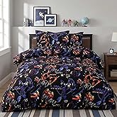 JSD Black Gamer Kids Duvet Cover Set Queen Size, 3 Piece Teens Printed Microfiber Comforter Cover with Pillow Sham Zipper Closure, Comforter Not Included
