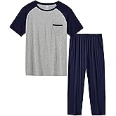 MoFiz Men's Pajamas Set Short Sleeve Bottom PJ's Pants Bedroom Pijama Sleep Night Suit 2 Piece Pjs Set Ultra Soft