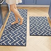Kitchen Rugs Sets of 2-Colorful Non Slip Kitchen Mats for Floor-Thick,Moroccan Style Kitchen Decor Floor Mat Runner Carpet for Hallways Entryway Laundry Washable(20"x32"+20"x48",Navy Blue)