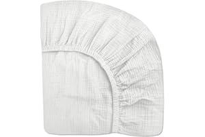 MEOWCARDS Mini Crib Sheets for Baby, Fitted Pack N Play Mattress and Mini Cribs 24" x 38", Neutral Muslin Cotton Mini Crib Mattress Sheet with Boho Style, Soft and Breathable Comfort (White)