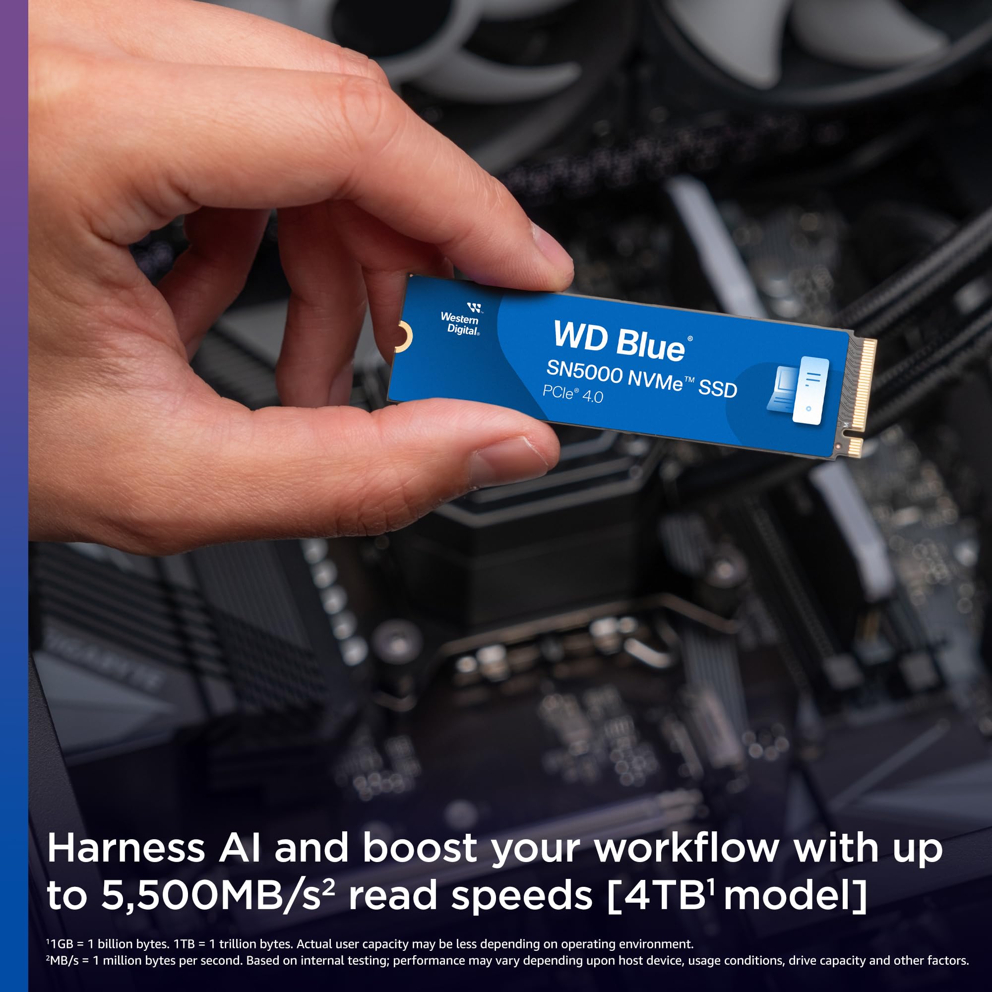 Western Digital 1TB WD Blue SN5000 NVMe Internal Solid State Drive SSD - PCIe Gen 4.0, M.2 2280, Up to 5,150 MB/s - WDS100T4B0E