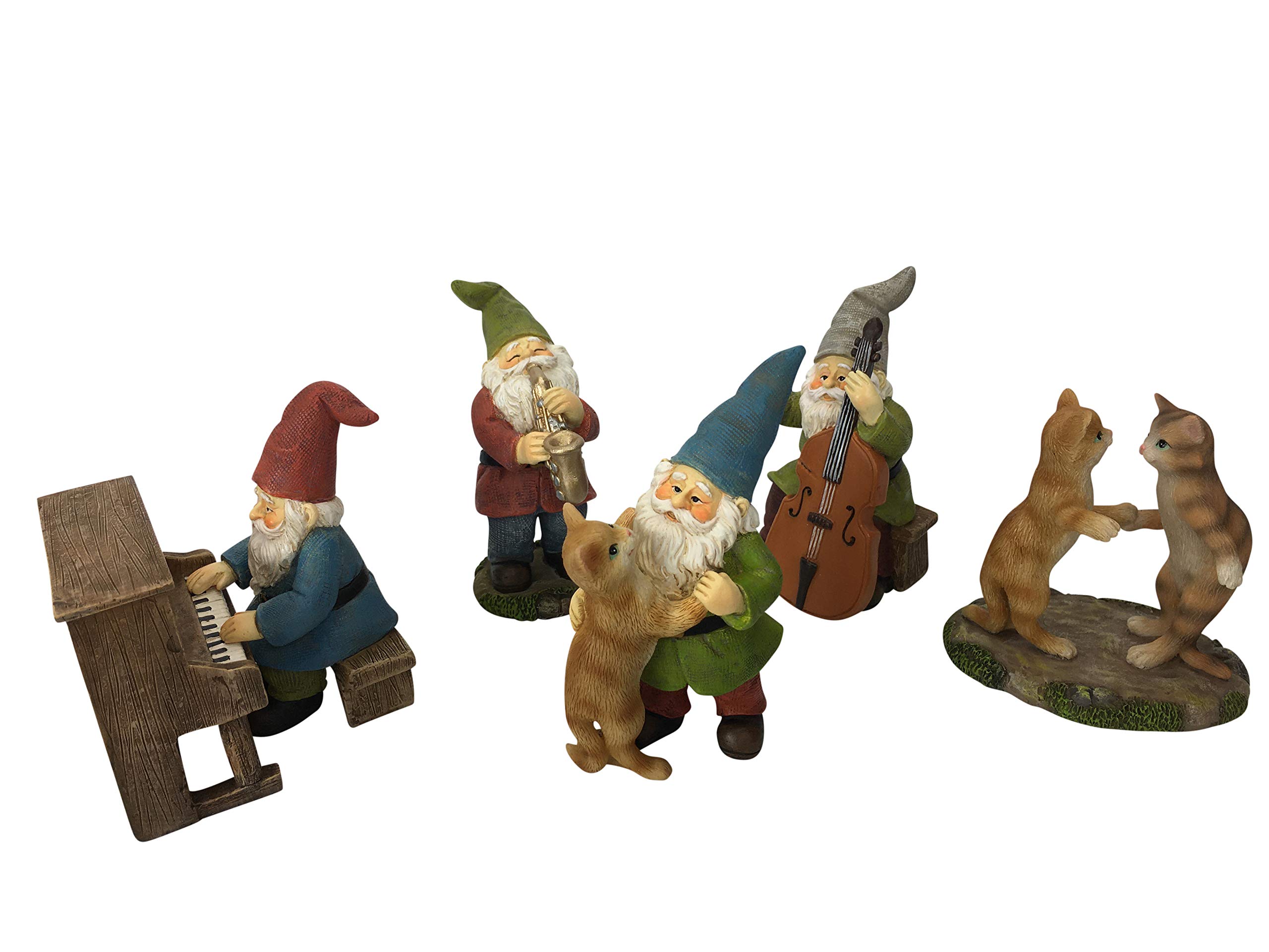 GlitZGlam Happy Miniature Gnomes and Cats Dancing Celebration! - 6-Piece Musical Garden Gnome Set for the Miniature Fairy Garden