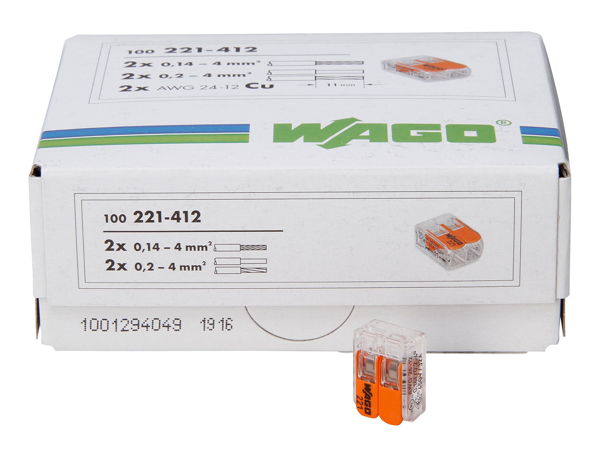 Kopp 33346426 WAGO 2-Way Plug-in Terminal with Lever for Flexible Wires Wiederöffenbar 1.5 – 2.5 mm² Pack of 100, Clear/Orange