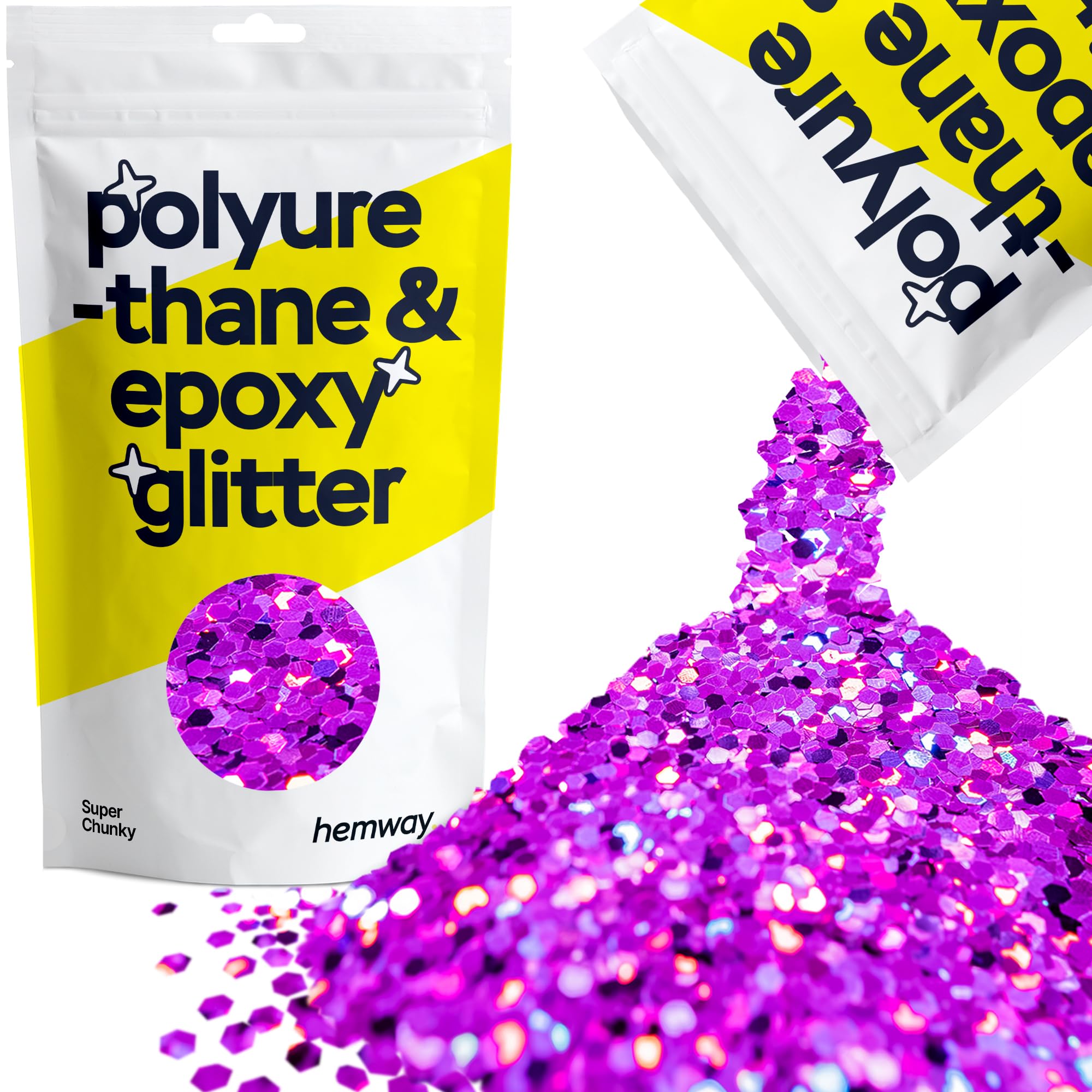 Hemway Resin Glitter Purple Holographic 100g Super Chunky | Polyurethane & Epoxy Glitter for Resin Crafts, Tumblers, Coasters, Floor & Table Art