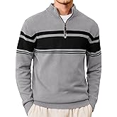 CRYSULLY Mens Sweater 1/4 Zip Cotton Polo Pullover Sweaters Casual Fall Winter Spring Striped Sweatshirts