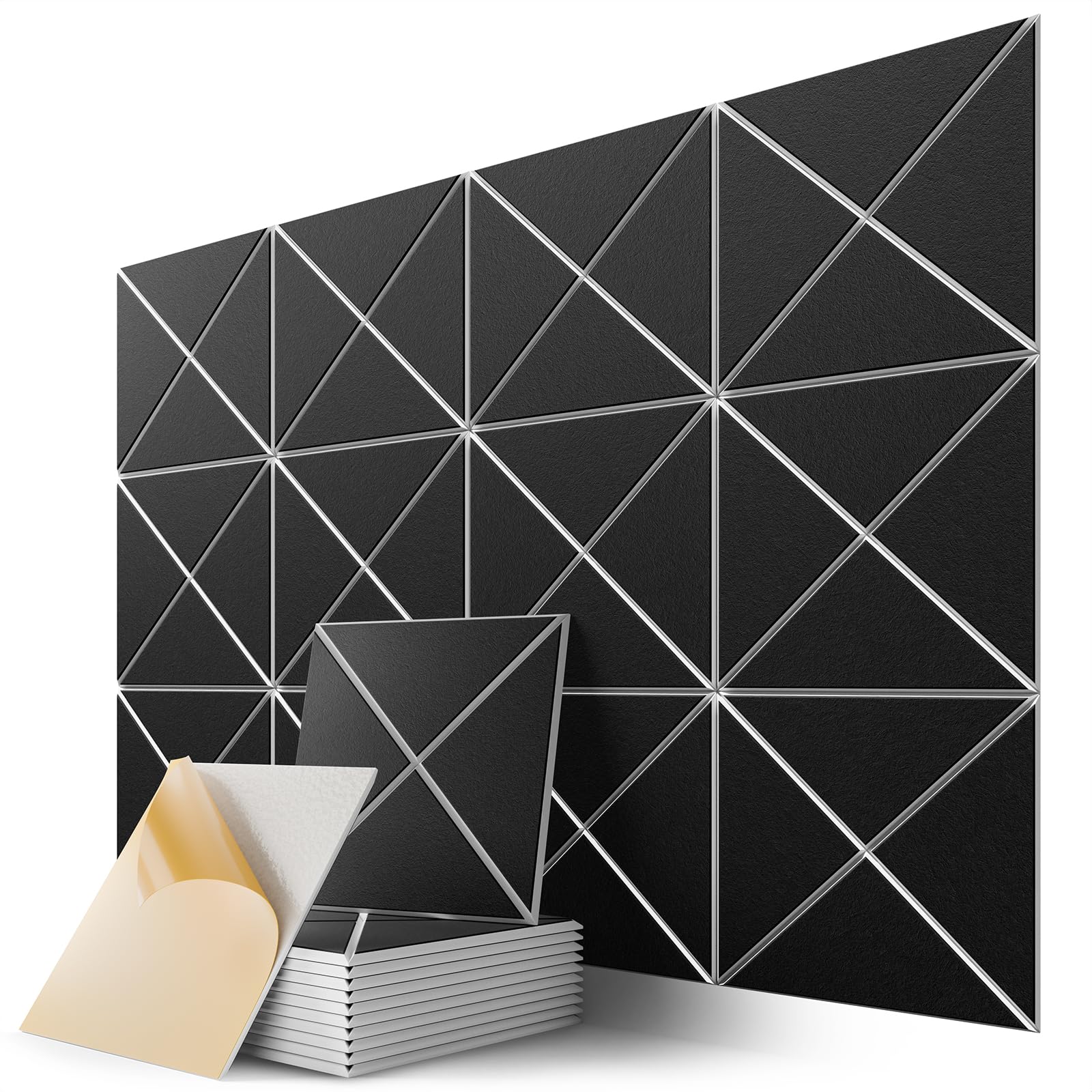 Photo 1 of 12 Pack Self-Adhesive Acoustic Panels, 12" X 12" X 0.4" X-Line Sound Proof Foam Panels for Walls, Soundproof Wall Panels for Home & Office (Black on White)