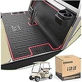 10L0L Golf Cart Club Car DS Floor Mat Full Coverage Liner Mats Replacement Non-Slip Heavy-Duty 6mm Rubber Design, Easy to Clean, Fits Club Car DS 1982-2013 / Villager 1982-2018, Black with Red