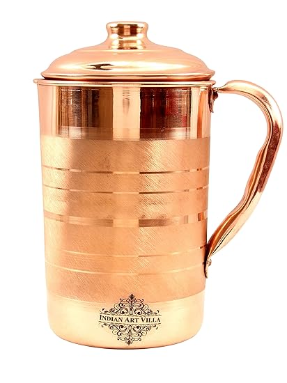 Indian Art Villa Pure Copper Water Jug with Health Benefits, Brown