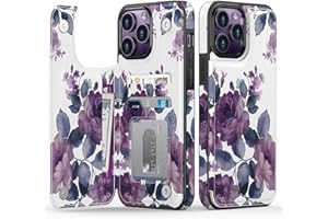 Goodon for iPhone 14 Pro Case Wallet - Flip Folio Leather Cover with Trendy Floral Design, 3 Card Slots & Kickstand Function, Stylish Protective Phone Case for Women Girls - Purple Blooming Flowers