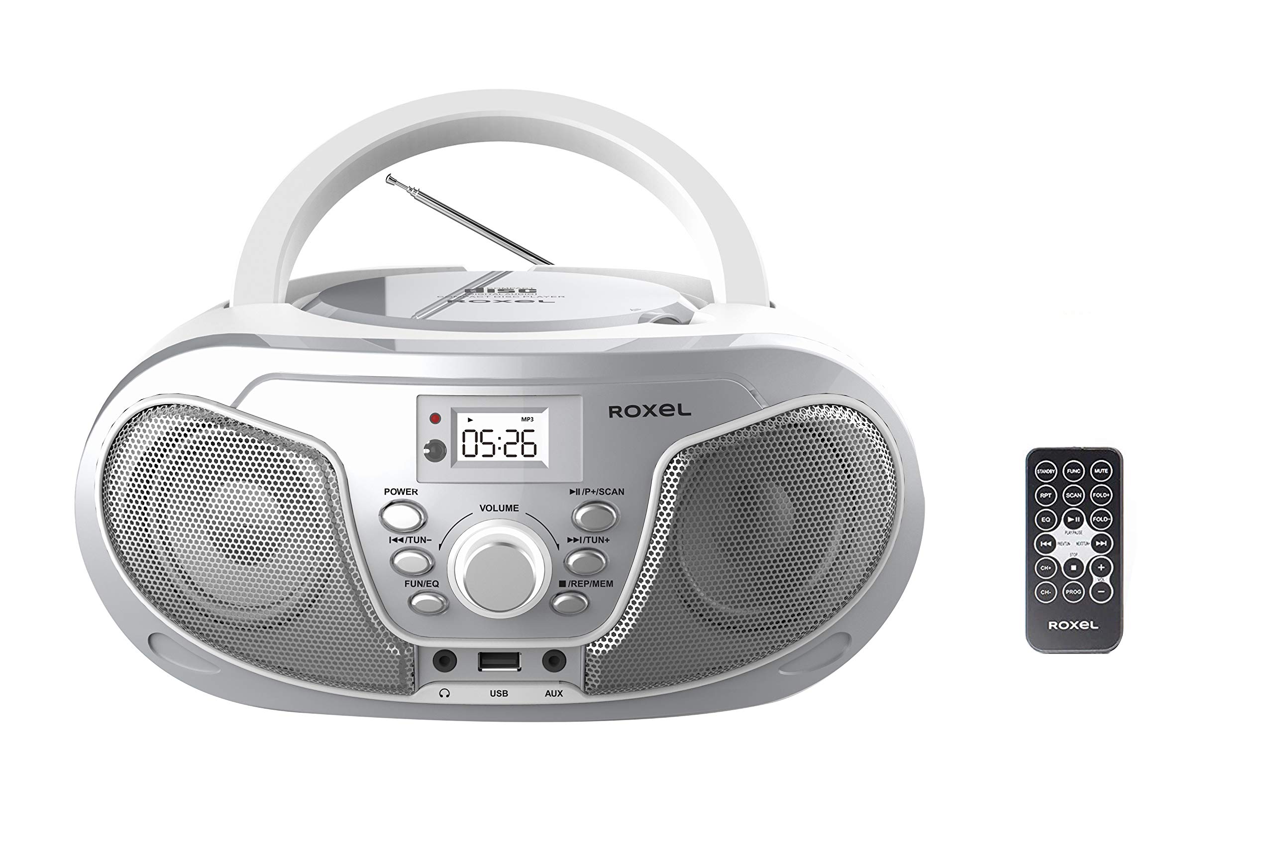 Roxel RCD-S70BT Portable Boombox CD Player with Remote Control, FM Radio, USB MP3 Playback, 3.5mm AUX Input, Headphone Jack, LED Display Wireless Music Streaming(Silver)
