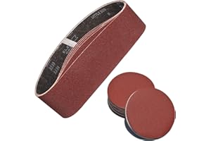 POTUINOM 28 Pack - Including 10pcs 4x36 Inch Sanding Belts (60 80 120 240 320 grit) and 18pcs 6 Inch Self Stick Sanding Discs