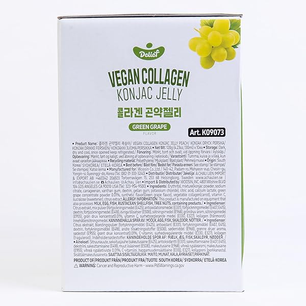DELIEF VEGAN COLLAGEN KONJAC JELLY (GREEN GRAPE FLAVOR) 120G X 10 PACKS – LOW-CALORIE FRUIT GEL SNACK, GLUTEN-FREE, PLANT-BASED, 7 KCAL PER POUCH