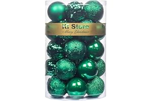 KI Store Green Christmas Balls 34pcs 2.36-Inch Christmas Tree Decoration Ornaments for Xmas Tree Holiday Wreath Garland Decor Ornaments Hooks included