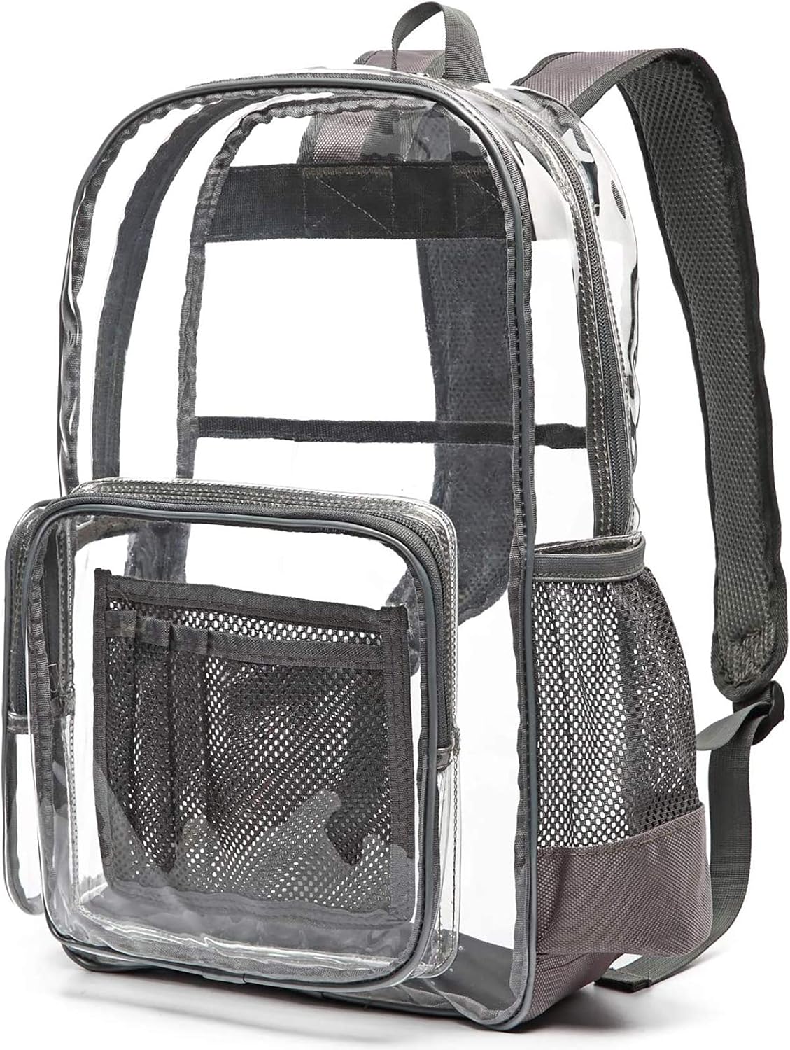 Heavy Duty Clear Backpack, Ace Teah Clear Transparent PVC Multi-pockets School Backpacks, See-Through Outdoor Backpack for Work, Security, Sports Events (Grey)