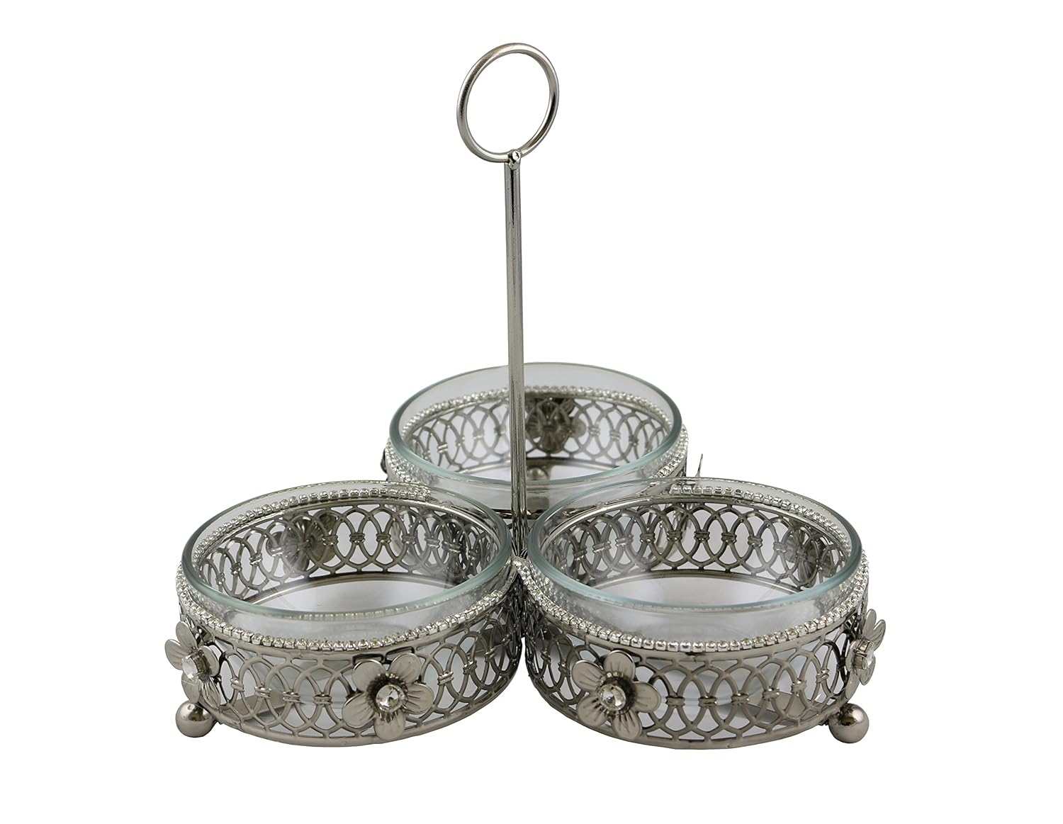 Three Dip Dish Bowls And Metallic Holder Gift Set Crystal