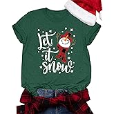 Christmas Shirts for Women Let It Snow Christmas T Shirt Funny Snowman Graphic Tees Casual Holiday Tops