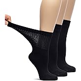 Hugh Ugoli Women's Rayon Loose Fit Diabetic Crew Socks, Non-Binding Top for Swollen Feet, Extra Wide and Stretchy, 3-6-9 Pair