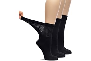 Hugh Ugoli Women's Loose Fit Diabetic Crew Socks, Rayon Derived from Bamboo, Soft Wide Stretchy with Seamless Toe 3-6-9 Pairs