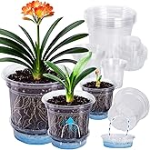 MIXC 18 Pack 6.5/5/4 Inch Self Watering Pots for Indoor Plants-Clear | Plastic, With Drainage Holes &amp; Deep Reservoirs, Wicking Rope，Root and Water-Level Visibility, Up to 7-Day Water Supply